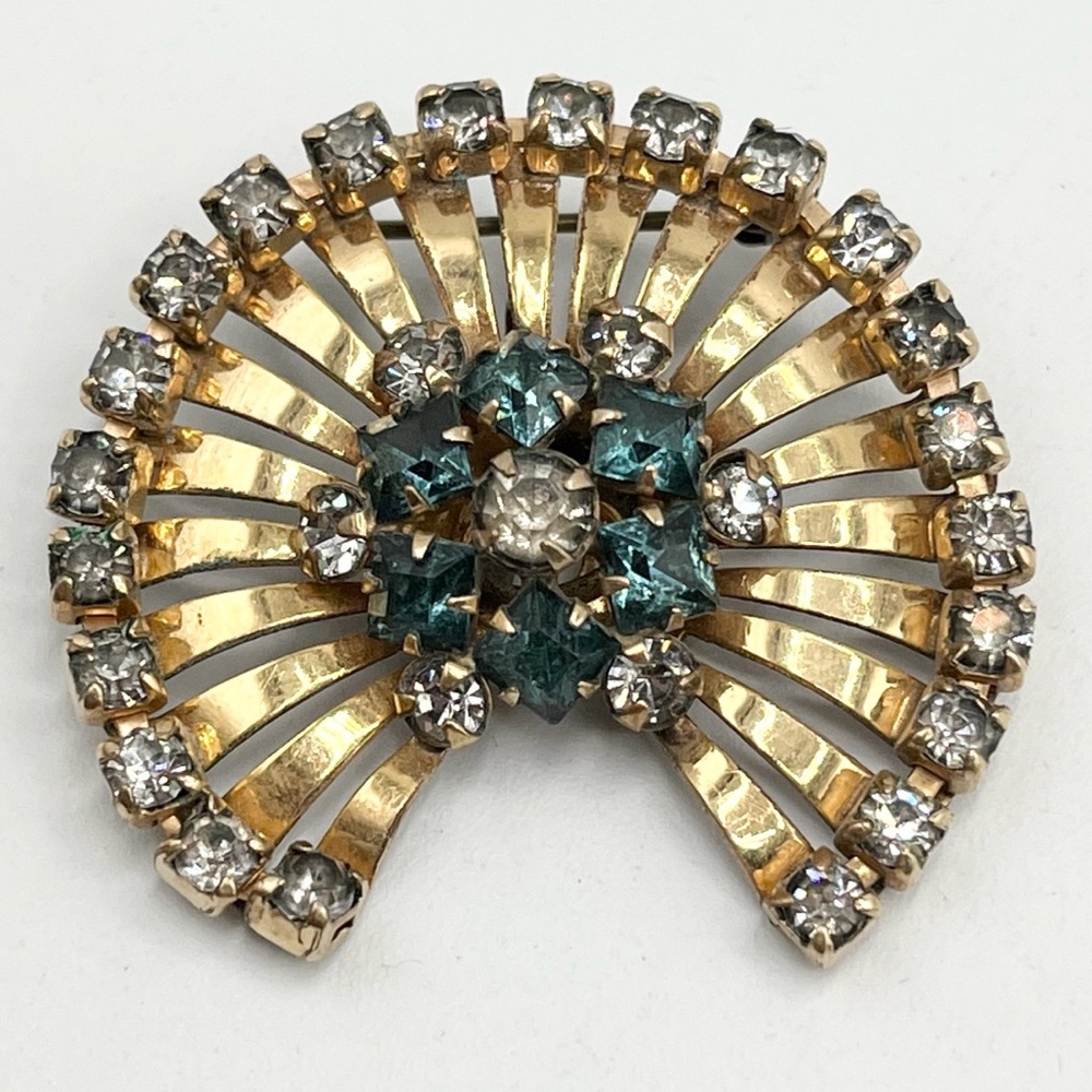Vintage M&S Gold Filled Rhinestone Brooch Pin Pendant